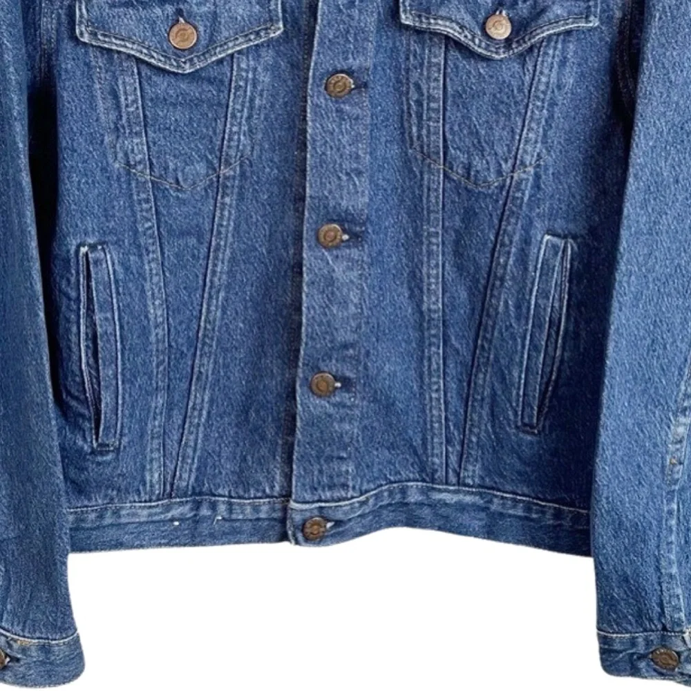 Y2K Vintage  Denim Trucker Jacket S Blue Hand Painted USA - Picture 5 of 10